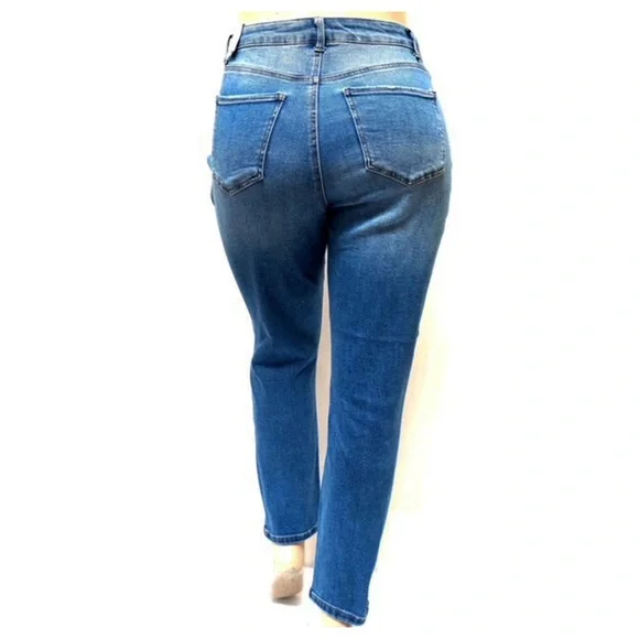 Women Wax Plus Size Blue Ripped Mom Jeans 90250 XL - Picture 2 of 5